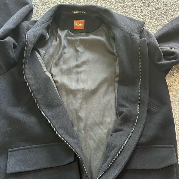 Hugo Boss Coat Full Zip Overcoat Wool Blend Winter Black Mens Size 42R - Picture 4 of 8